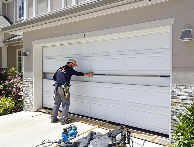 Brecksville Garage Door Repair team performing complete garage door replacement at Brecksville residence