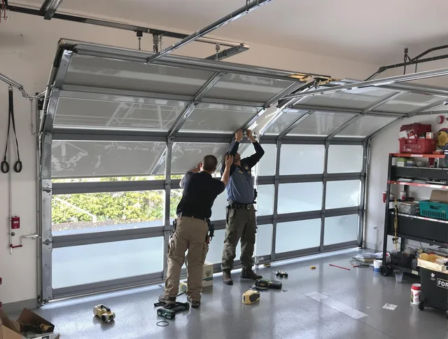 Brecksville Garage Door Repair expert performing precise panel replacement on Brecksville garage door